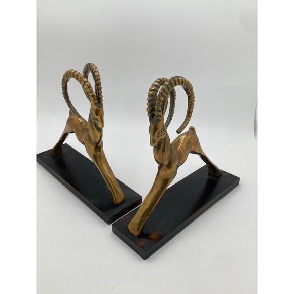 Brass Ibex Bookends – Mid-Century Modern Hollywood Regency Pair - Picture 1 of 7